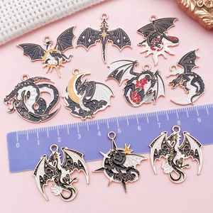 Gothic dragon and crescent moon enamel charms for DIY jewelry making and accessories