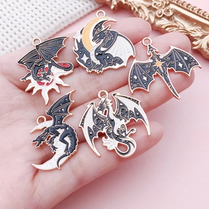 Gothic dragon moon enamel alloy charms set with gold plating for DIY jewelry making
