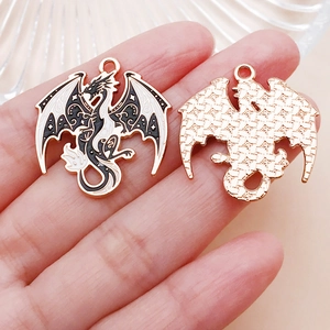 Detail of dragon pendant with black and white enamel finish and gold plated back texture
