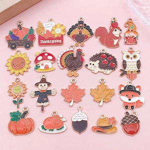 Thanksgiving Autumn Enamel Alloy Charms For Jewelry Making Pumpkin Turkey Maple Leaf Scarecrow Squirrel DIY Pendant Accessories