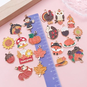 Thanksgiving alloy charms set with turkey pumpkin and maple leaf motifs for DIY crafts