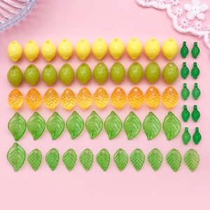 Cuentas de Resina Acrílica de Limón y Hoja Verde 3D para Creación de Joyas DIY Pulseras Colgantes Cadenas de Teléfono
