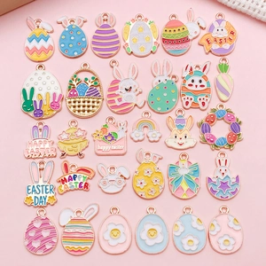 Zinc Alloy Enamel Easter Charms For Jewelry Making Colorful Bunny Rabbit Egg Carrot Flower DIY Earring Bracelet Component