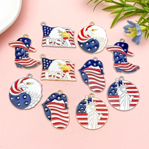 USA Independence Day Zinc Alloy Enamel Charms Patriotic Eagle Boots Statue Of Liberty Flag Pendants For DIY Crafts