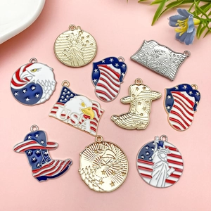 USA Patriotic Enamel Charms Set with Eagles Flags and Liberty Statues for Jewelry DIY