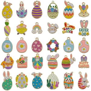 30pcs Easter alloy enamel pendants with rabbits and eggs for DIY jewelry making