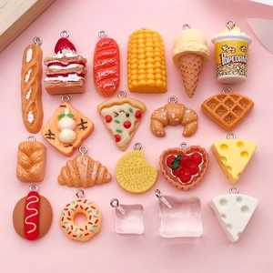 DIY Food Resin Charms Simulation Bread Popcorn Burger Pizza Pendants Alloy Resin Drip Oil Pendants For Jewelry Making Bag Phone Chain Accessorie
