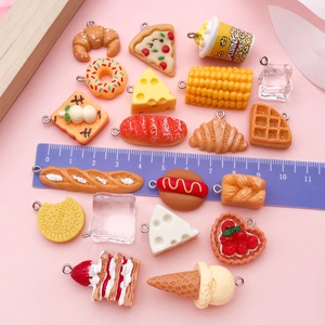 3D realistic food charms set for DIY jewelry with miniature croissants and donuts