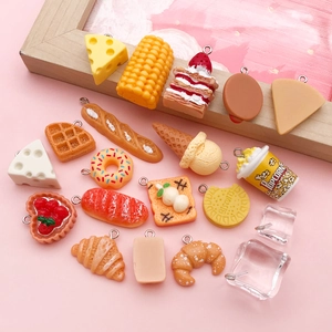 Collection of various 3D food pendants for DIY crafts like popcorn, cheese and donuts