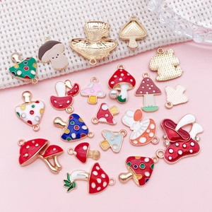 Colorful enamel mushroom charms collection for DIY jewelry making and handmade necklaces