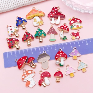 Colorful enamel mushroom house charms in alloy for DIY jewelry and necklaces