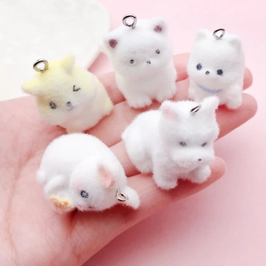 Cute flocked resin animal charms including kittens and puppies on hand for DIY phone straps