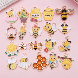 Cute Alloy Enamel Bee Sunflower Pendants For DIY Jewelry Making Honey Jar Charms For Bracelet Necklace Hand Made Craft Supplies