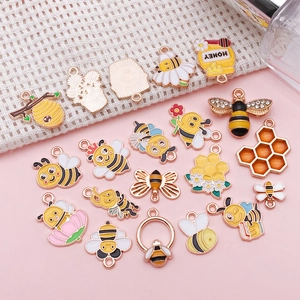 DIY bee and sunflower enamel alloy charms set with honey pot for jewelry making