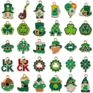 30 stuks St. Patrick's Day klaver en kabouterhoed emaille bedeltjes voor DIY sieraden
