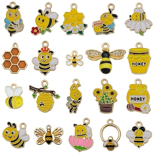 20-piece set of yellow enamel bee and sunflower alloy charms for DIY jewelry making