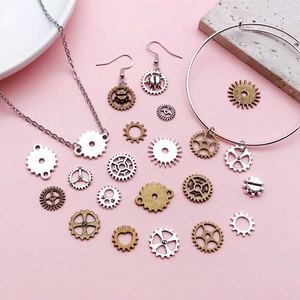 Vintage steampunk jewelry set with bronze gears, necklaces, and DIY alloy accessories