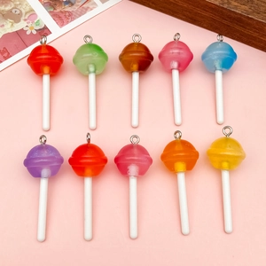 Resin Simulated Lollipop Charms For DIY Jewelry Making Cartoon Candy Food Play Pendants With Metal Loop Multicolor Craft Accessories