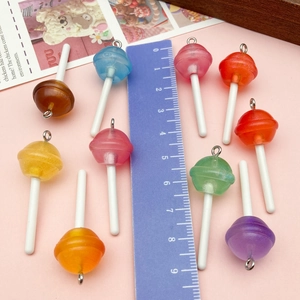 Translucent glitter resin lollipop pendants for DIY crafts in multiple colors with hanging hooks