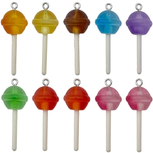 Colorful 3D resin lollipop pendants with glitter for DIY jewelry making accessories