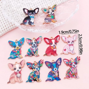 Set di 10 ciondoli chihuahua in smalto colorato per gioielli fai da te e portachiavi