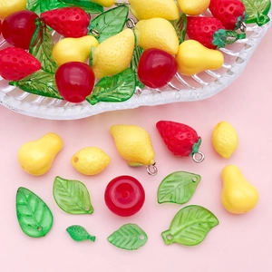 Mini pendentifs de fruits et feuilles en acrylique pour bijoux DIY en divers styles