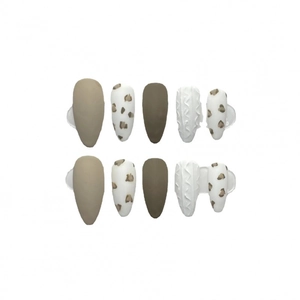 Press-on nails set with leopard print and knit texture in almond shape on white backdrop