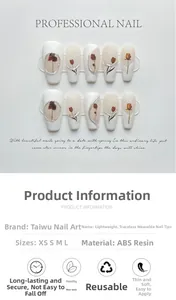 Detailed view of handmade press-on nails with 3D rose art and silver metallic edges