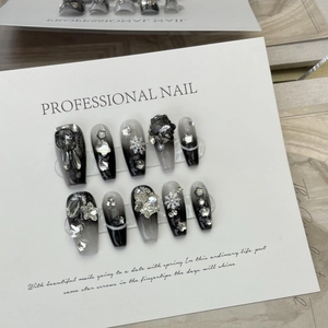 Handmade gradient press-on nails with snowflakes, rhinestones and star charms