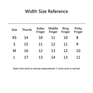 Size chart for handmade camellia press-on nails in XS, S, M, and L dimensions