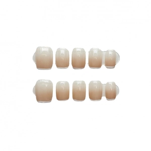 Handmade nude pink French gradient press-on nails with glossy short square oval finish