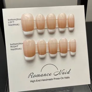 Handmade ballerina press-on nails with nude pink gradient and white French tips 10pcs set