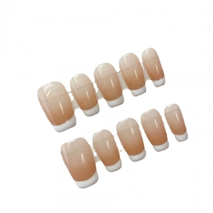 Classic nude pink ballet style French gradient press-on nails with glossy square-round tips