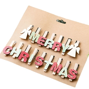 Pinces à photos de Noël en bois avec anges et inscription Merry Christmas festif