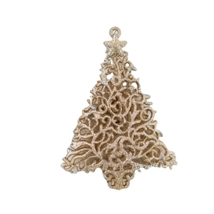 Golden glitter Christmas tree ornament with elegant hollow scrollwork and star top