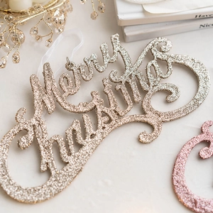 Sparkling champagne gold Merry Christmas letter pendant with glitter for tree decoration