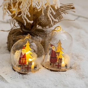 Christmas LED Glass Dome Decoration Santa Claus Reindeer Snowman Micro Landscape Night Light Festive Table Ornament