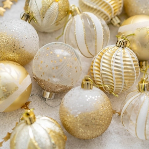 Luxury 6cm white and gold Christmas balls ornaments with diverse textures and deer patterns