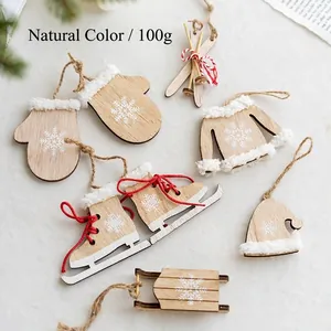 Nordic wooden Christmas pendants set featuring glove and sled shapes for tree decoration