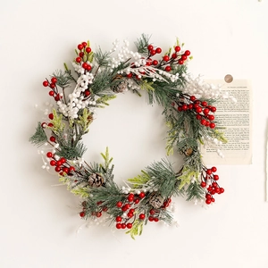 Christmas Wreath Garland Red Berries Pine Cones Pine Needles Festive Wall Window Hanging Holiday Home Decor Gift