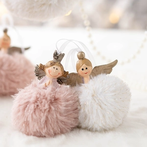 Charming plush angel girl ornaments in pink and white for Christmas tree decoration