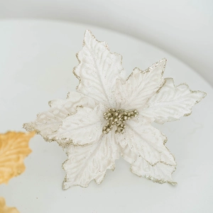 Elegant 25cm artificial champagne poinsettia with glitter petals for Christmas decor