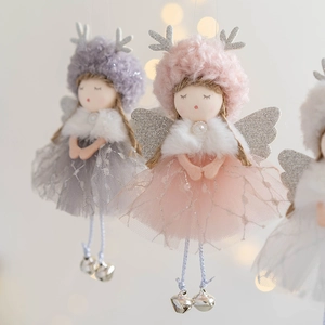 Plush Christmas angel doll with glitter wings, tulle skirt, and reindeer antlers