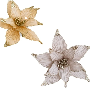 Golden and pink artificial Christmas flowers with glitter for tree decoration