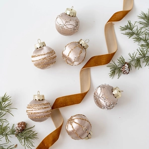 6-piece luxury champagne Christmas ball ornaments set with gold glitter and pearls decoration