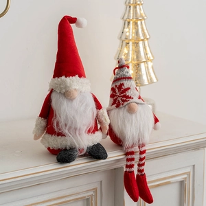 Christmas gnome doll set featuring red and grey knitted hats for holiday home decoration