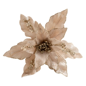 Champagne velvet 26cm artificial Christmas poinsettia with gold glitter edges for decor