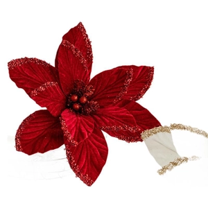 Red velvet artificial Christmas flower with gold glitter edges for tree decoration