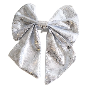 Sparkling silver sequin Christmas bow ornament for holiday tree DIY decoration