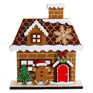 Décoration maison pain d'épice en feutrine avec socle en bois pour Noël et sapin